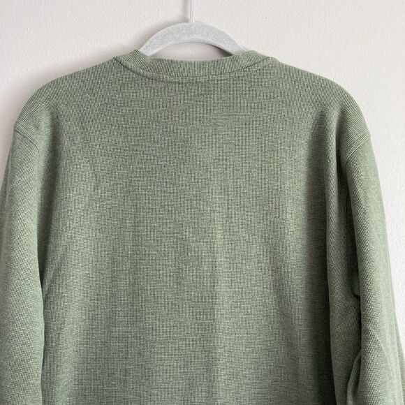 LL Bean Mens Thermal Waffle Knit Henley Shirt Size Large TALL Green Cotton - Picture 6 of 9